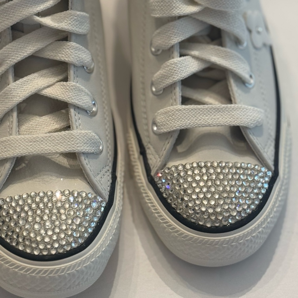 Custom White High-Top Leather Converse - Picture 3 of 9